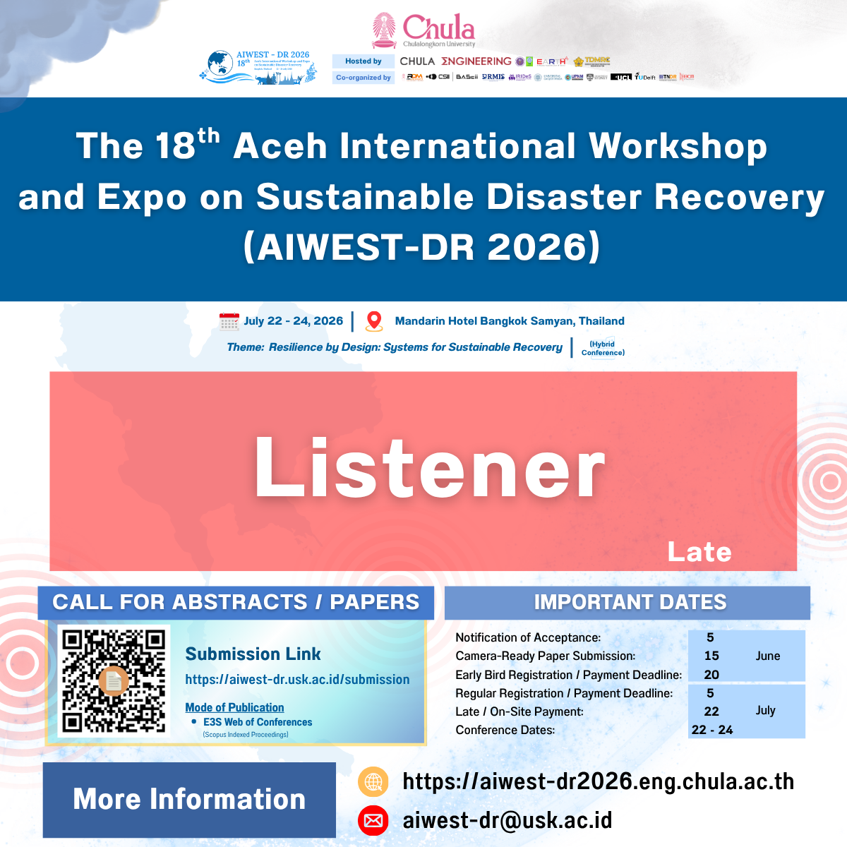 The 18th Aceh International Workshop and Expo on Sustainable Disaster Recovery (AIWEST-DR 2026) - Late (Listener)